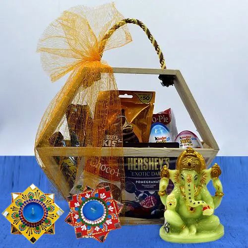 Yummy Chocolaty Hamper with Glowing Ganesha N Dot Mandala Diya