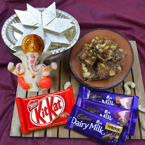 Classy Marble Ganpati with Assorted Chocolates n Haldiram Sweets