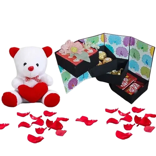 Magnificent Gift of 4 Layer Handmade Stepper Box of Assorted Chocolates  N  Heart Teddy