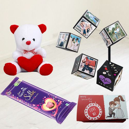 Dashing Magic Pop Up Box of Personalized Photos and a Teddy with Heart