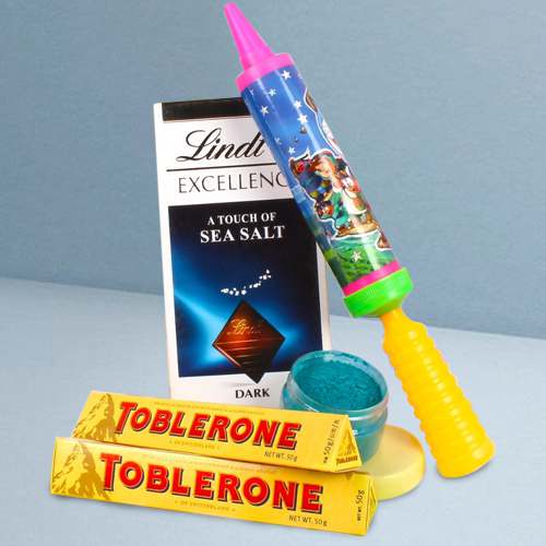 Gift Imported Chocolates with Holi Accessories
