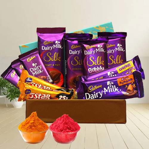 Exciting Cadbury Chocolates Gift Box  n Herbal Gulal for Holi