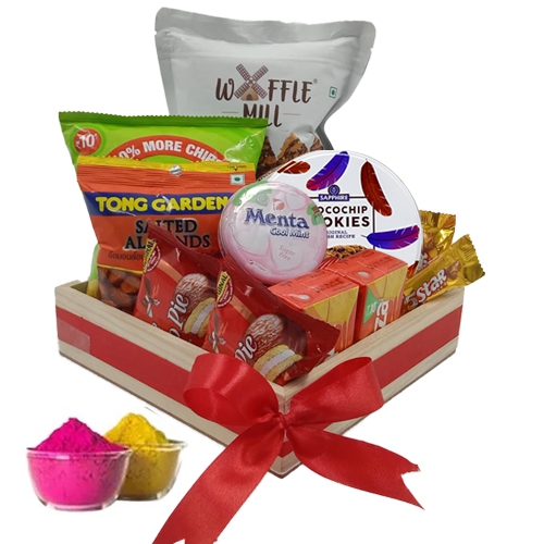 Spectacular Gourmet Delight Tray with Herbal Gulal for Holi