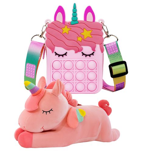 Amazing Combo of Unicorn Soft Toy N Pop It Unicorn Bag