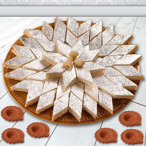 Kaju Katli with 6 Wax Diya from Top Local Sweets Shop