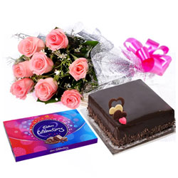 Yummy Cake Pink Rose Bouquet and Cadbury Celebrations