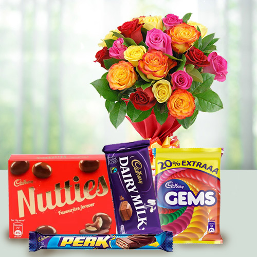 Assorted Roses Bunch N Cadbury Celebrations Pack