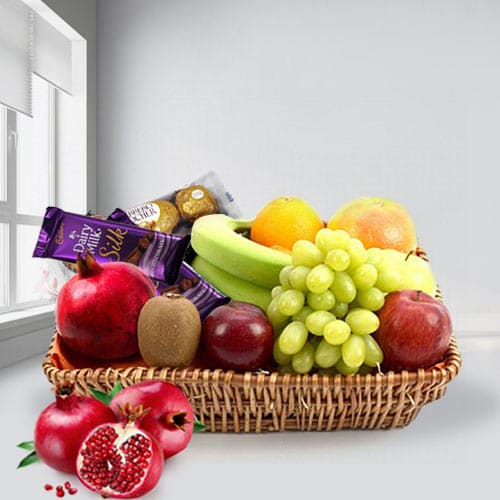 Tasty Fruits Basket with Assorted Chocolates