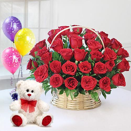 Pretty Red Roses Arrangement with Ferrero Rocher Chocolates