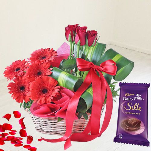 Assorted Floral Basket with Chocolaty Ecstasy