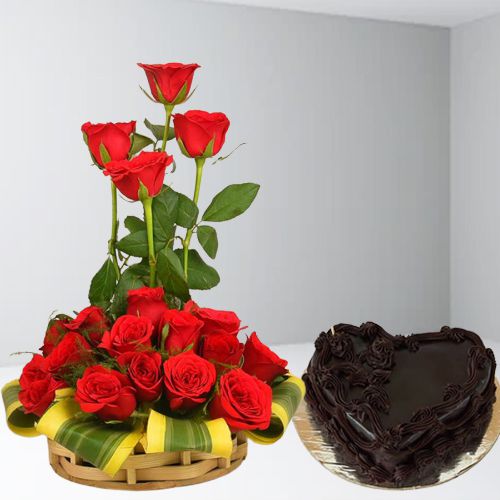 Fabulous 18 Dutch Rose Arrangement with Chocolate Cake