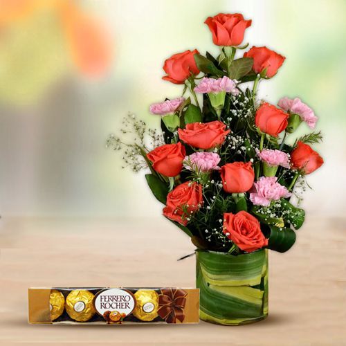 Fresh Flowers N Ferrero Rocher Elegance Combo