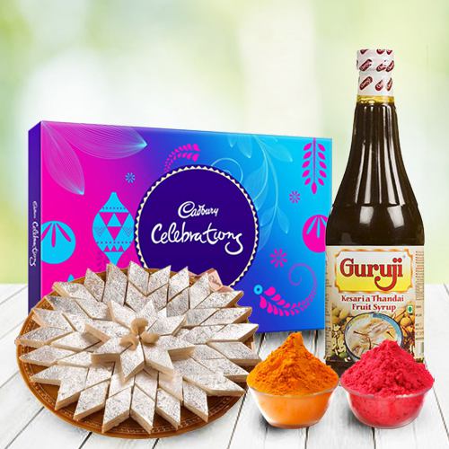 Kaju Katli with Thandai and Cadburys Celebration