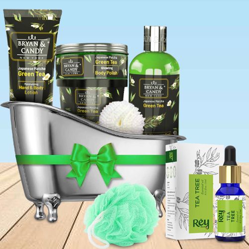 Classy Green Tea Bath Tub Home Spa Set with Essential Oil  N  Loofah
