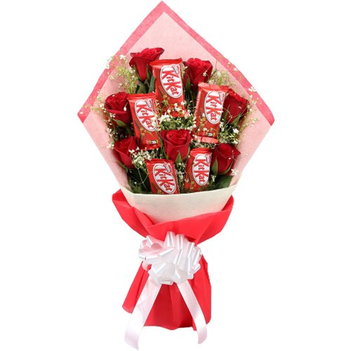 Alluring Red Roses N KitKat Bouquet