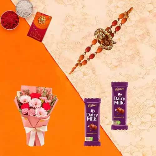 Rhapsodic Blossom Olio with 2 Dairy Milk Chocolate with Rakhi and Roli Tilak Chawal