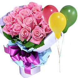 Colorful Balloons with Pink Roses