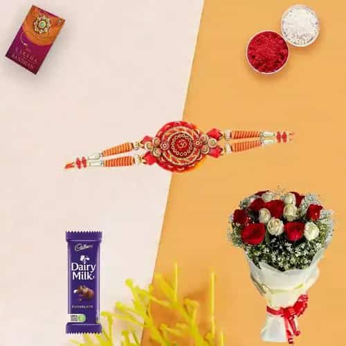 Magnificent Rosy Ecstasy One Dairy Milk with One pc Rakhi