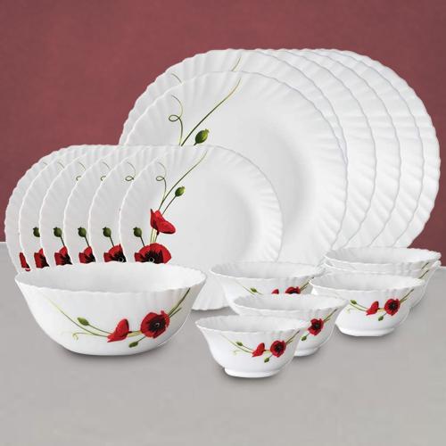 Mesmerizing Larah by Borosil Red Carnations Dinner Set