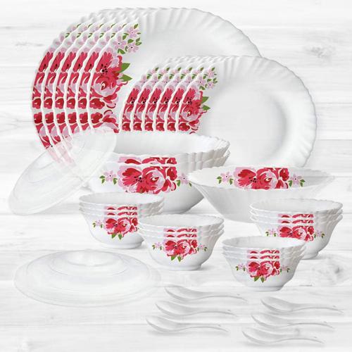 Remarkable Larah by Borosil Rose Red Silk Series Dinner Set