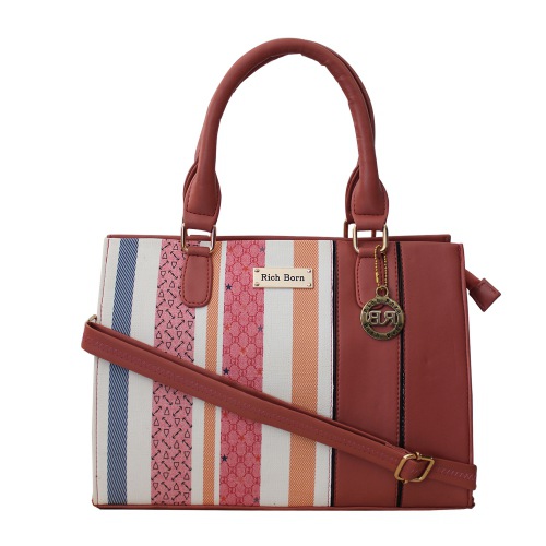 Elegant Womens Vanity Bag in Striped N Plain Combination