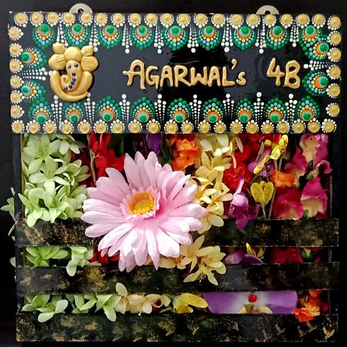 Amazing Handmade Dot Mandala Art Ganesha Nameplate with Art Flower Decor