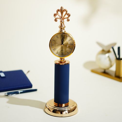 Timeless Navy Blue Leather Desk Clock