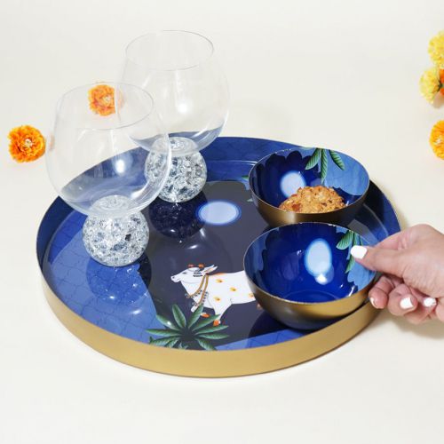 Elegant Blue Tray  N  Bowl Hamper