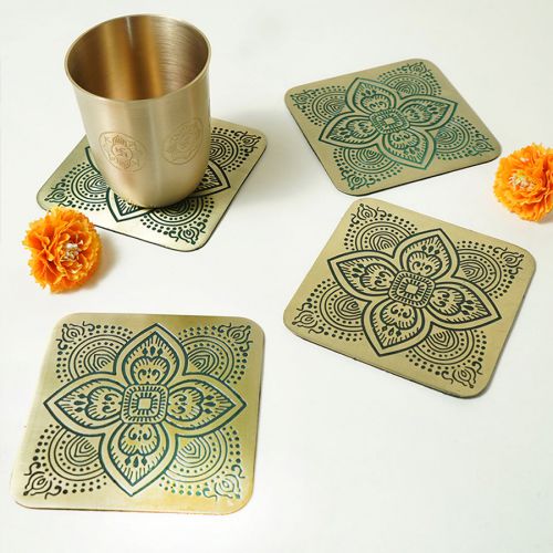 Stylish Engraved Brass Coasters Set