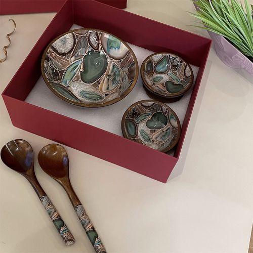 Rustic Agate Salad Bowl Gift Set