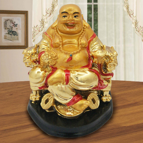 Exclusive Laughing Buddha Sitting on Dragon Chair