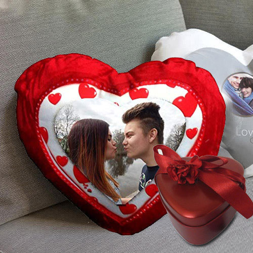 Exclusive Heart Shaped Cushion with Tin Box