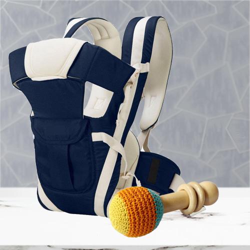 Exclusive Wooden Rattle Toy with Baby Carrier Cum Kangaroo Bag