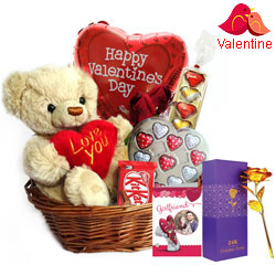 Cute Teddy Surprise with Heart Shape Chocolate for Valentines Day