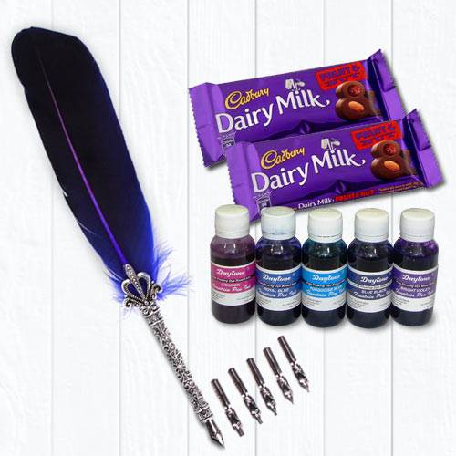 Wonderful Calligraphy Quill Set with Ink n Chocolates