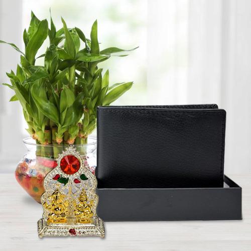 Classic Good Luck Bamboo Plant with a Gents Leather Wallet n Laxmi Ganesh Mandap