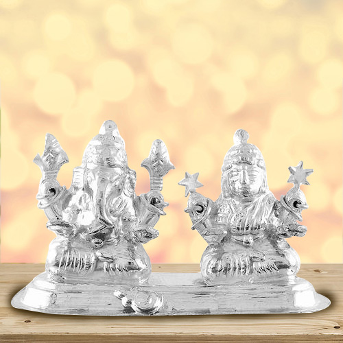 Amazing Silver Plated Laxmi Ganesh Idol