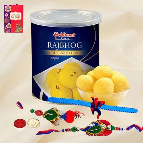 Lovely Family Rakhi Set N Haldirams Raj Bhog Free Roli Tika N Card