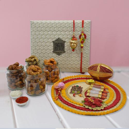 Pious Bhaiya Bhabhi Rakhi with Flavor Cashews n Pooja Thali