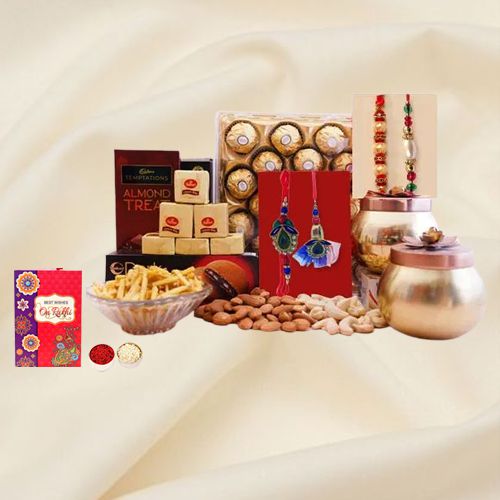 Designer N Pearl Rakhi Set with Chocolates N Dry Fruits Hamper