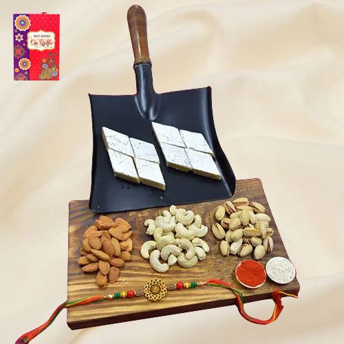 Astonishing Metal OM Rakhi with Kaju Barfi n Dry Fruits<br>