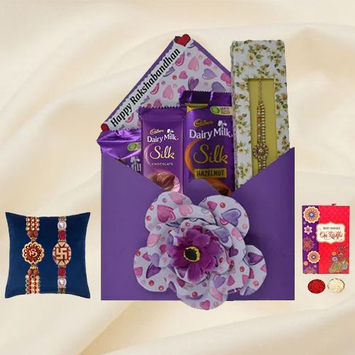 Assorted Cadbury Chocolates with Auspicious Rakhi Envelope