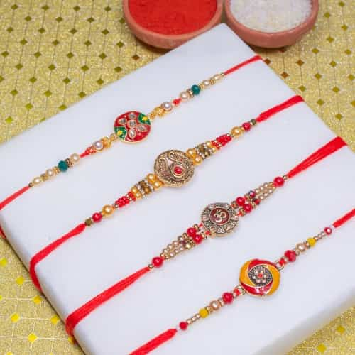 Set of 4 Kundan N Auspicious Rakhi