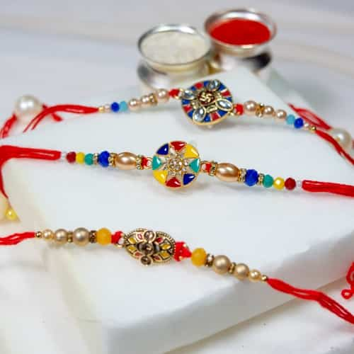 Beautiful AD Kundan Rakhi Set of 3