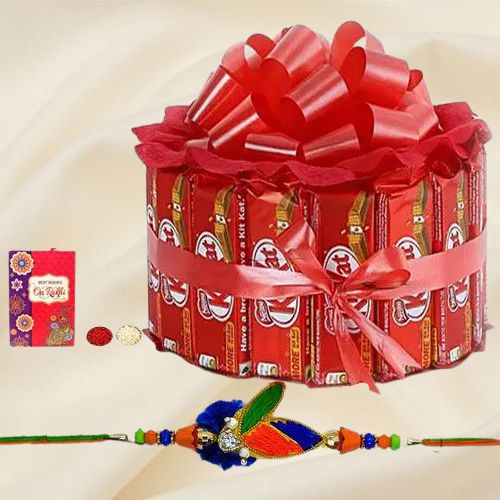 Delectable Kitkat Arrangement with Fancy Rakhi