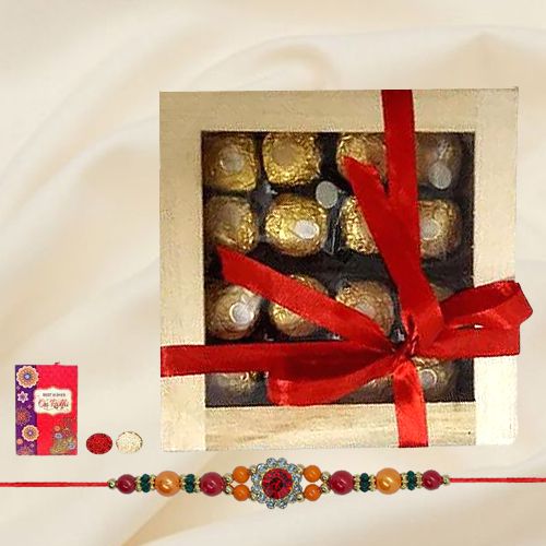 Exclusive Ferrero Rocher in Wooden Box with Rakhi