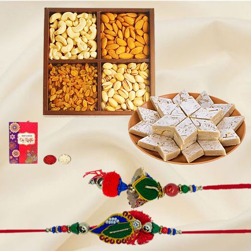 Bhaiya Bhabhi Rakhi with Kaju Katli n Dry Fruits