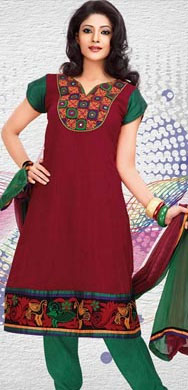 Extravagant Cotton Printed Patiala Suit Coloured in Red and Maroon