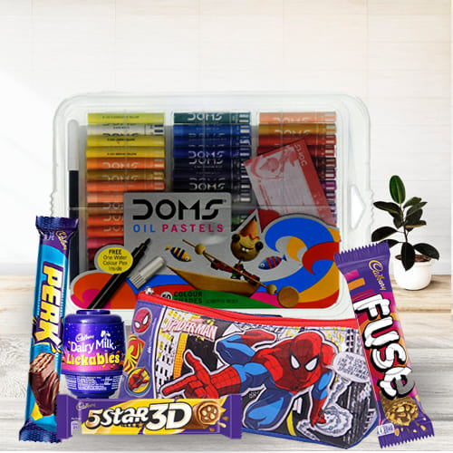 Wonderful Spiderman Kids Stationery Colours n Chocolates Combo