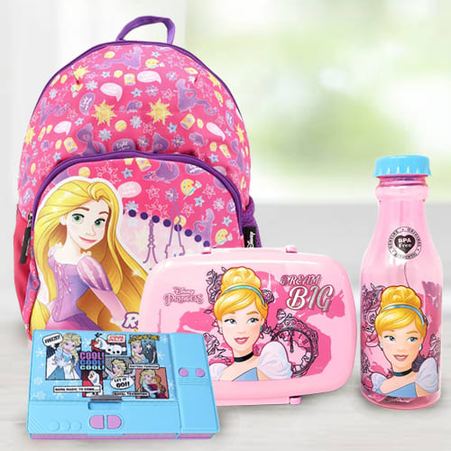 Amazing Cinderella Tiffin Combo Rapunzel School Bag and Disney Pencil Box